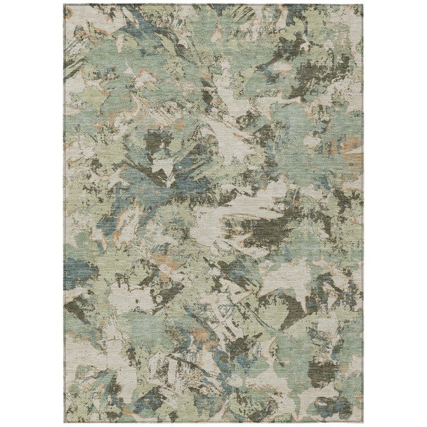 9' X 12' Beige Brown And Green Floral Washable Indoor Outdoor Area Rug