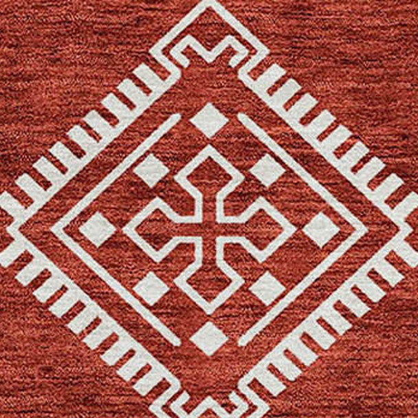 10' X 14' Red And Ivory Southwestern Washable Indoor Outdoor Area Rug