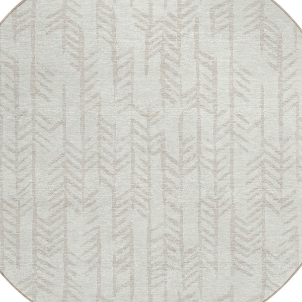 8' Ivory And Beige Round Tribal Washable Indoor Outdoor Area Rug