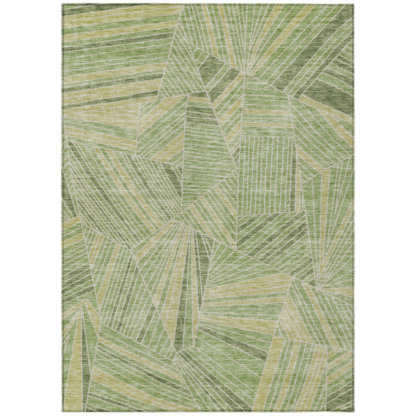 9' X 12' Green And Olive Green Geometric Washable Indoor Outdoor Area Rug