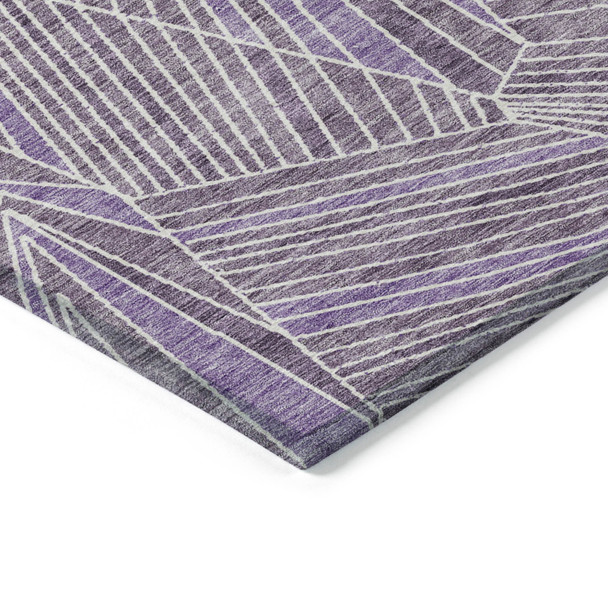 8' X 10' Purple And Ivory Geometric Washable Indoor Outdoor Area Rug