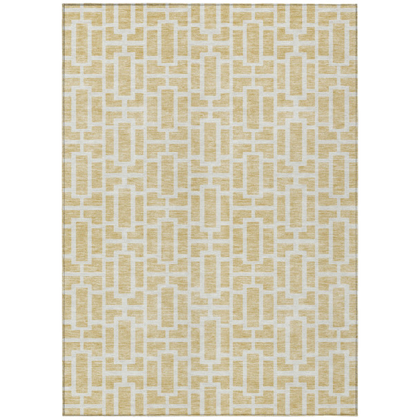 9' X 12' Wheat And Ivory Geometric Washable Indoor Outdoor Area Rug