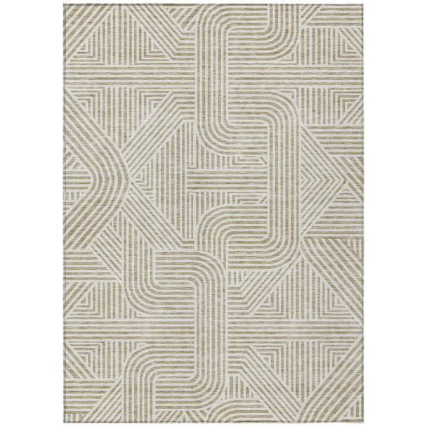 10' X 14' Beige And Brown Abstract Washable Indoor Outdoor Area Rug