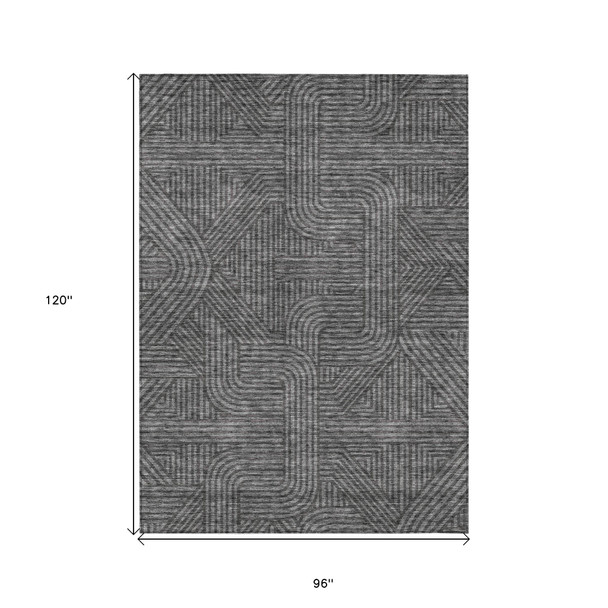 8' X 10' Charcoal And Gray Abstract Washable Indoor Outdoor Area Rug