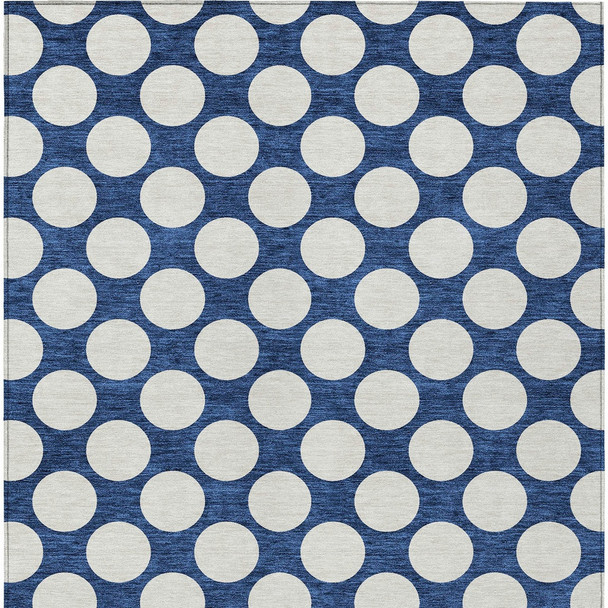 5' X 8' Navy Blue And Ivory Polka Dot Washable Indoor Outdoor Area Rug