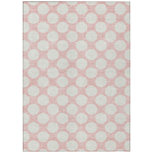 8' X 10' Pink And Gray Polka Dot Washable Indoor Outdoor Area Rug