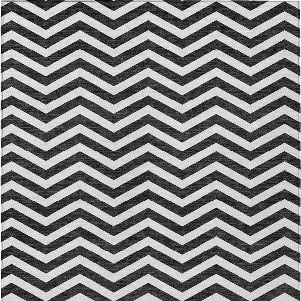9' X 12' Black And Ivory Chevron Washable Indoor Outdoor Area Rug