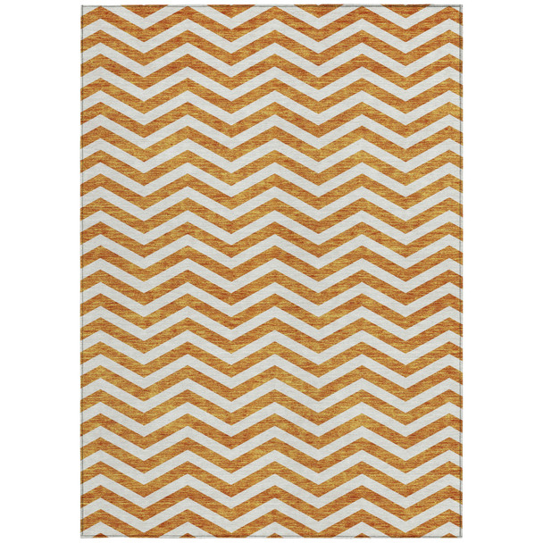 5' X 8' Orange And Beige Chevron Washable Indoor Outdoor Area Rug