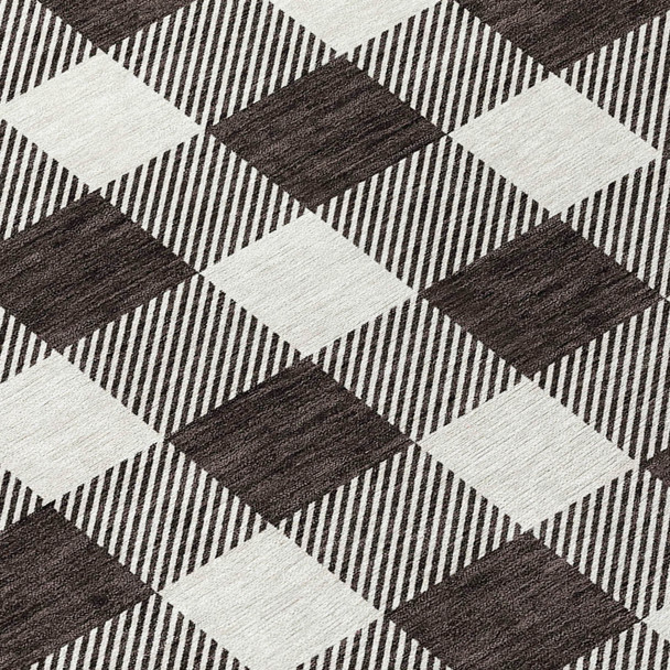 8' Black And Gray Round Plaid Washable Indoor Outdoor Area Rug
