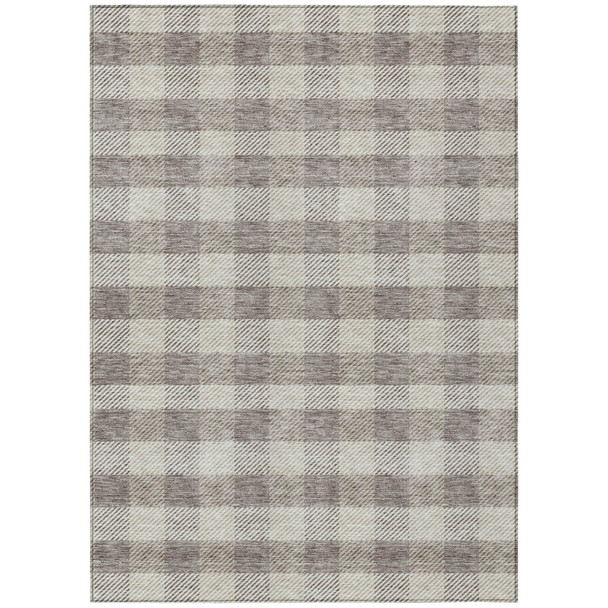 8' X 10' Taupe And Gray Plaid Washable Indoor Outdoor Area Rug