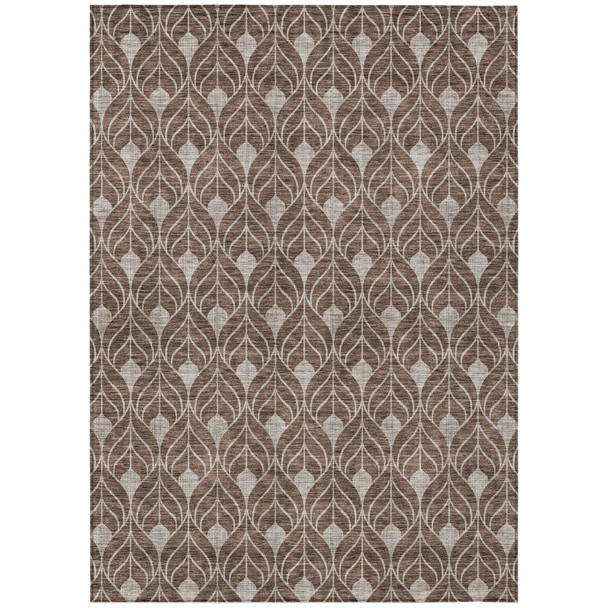 8' X 10' Chocolate And Beige Geometric Washable Indoor Outdoor Area Rug