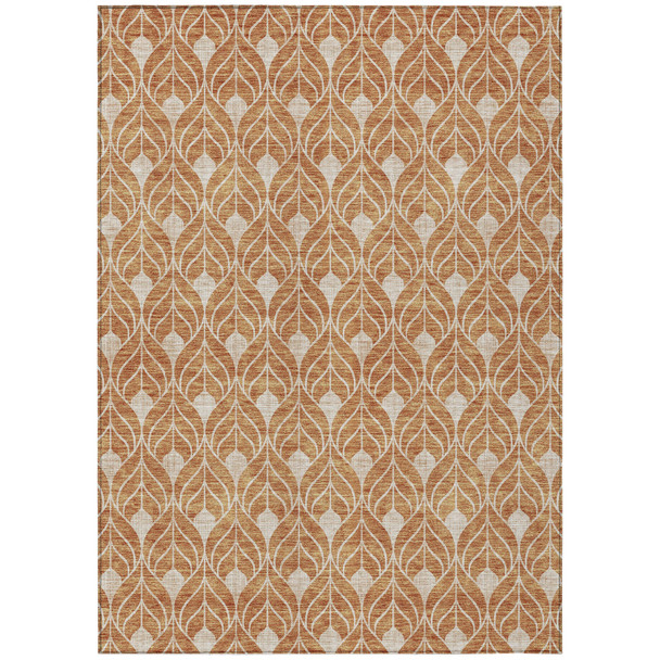 8' X 10' Copper And Beige Geometric Washable Indoor Outdoor Area Rug