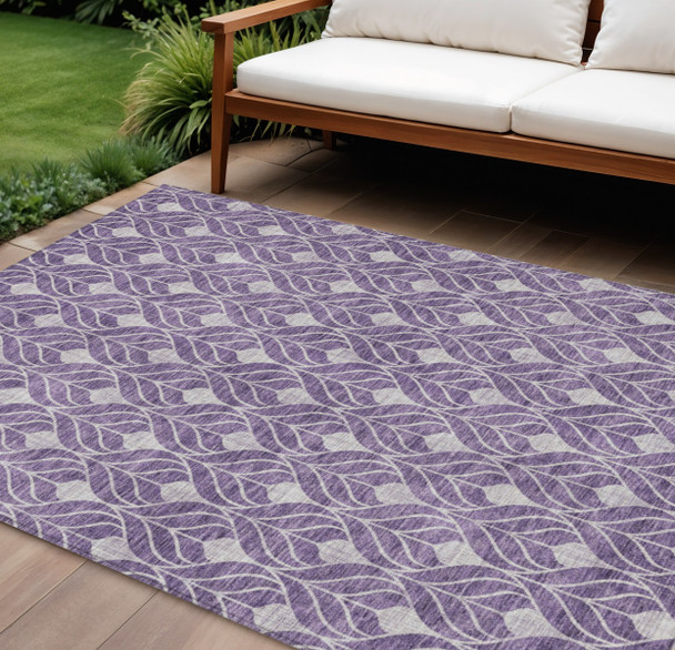 9' X 12' Purple And Ivory Geometric Washable Indoor Outdoor Area Rug