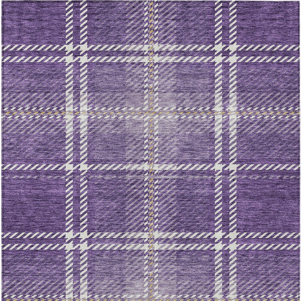 9' X 12' Purple Gold And Ivory Plaid Washable Indoor Outdoor Area Rug