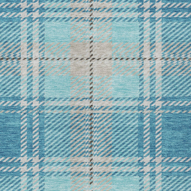 10' X 14' Teal Blue Gray And Brown Plaid Washable Indoor Outdoor Area Rug