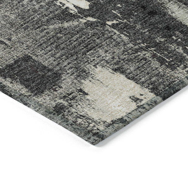 9' X 12' Black Gray And Ivory Abstract Washable Indoor Outdoor Area Rug