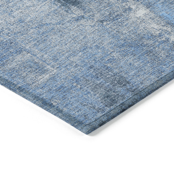 9' X 12' Denim Blue And Ivory Abstract Washable Indoor Outdoor Area Rug