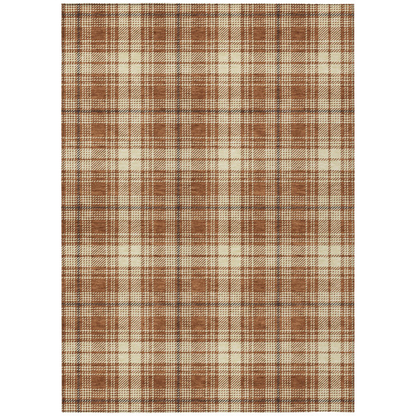 3' X 5' Brown Black And Beige Plaid Washable Indoor Outdoor Area Rug