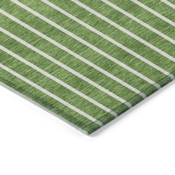 5' X 8' Green And Gray Striped Washable Indoor Outdoor Area Rug