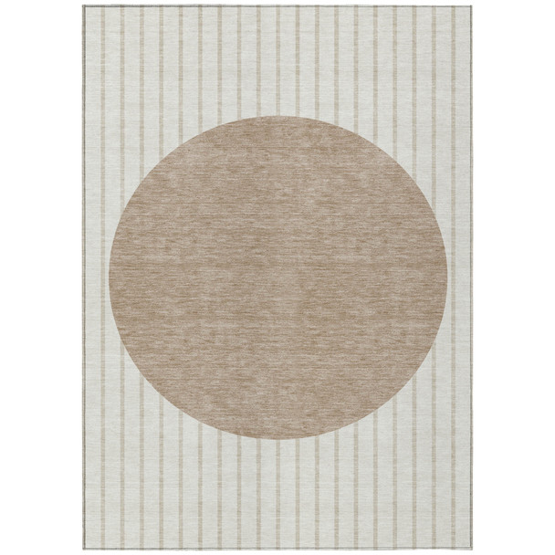 5' X 8' Ivory And Brown Striped Washable Indoor Outdoor Area Rug