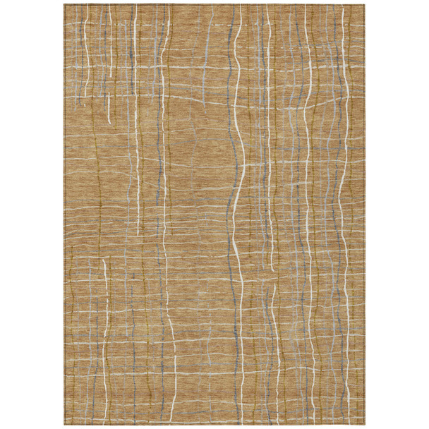 10' X 14' Gold Gray And Ivory Striped Washable Indoor Outdoor Area Rug