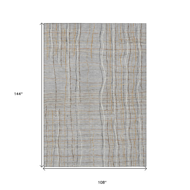 9' X 12' Gray Brown And Ivory Striped Washable Indoor Outdoor Area Rug