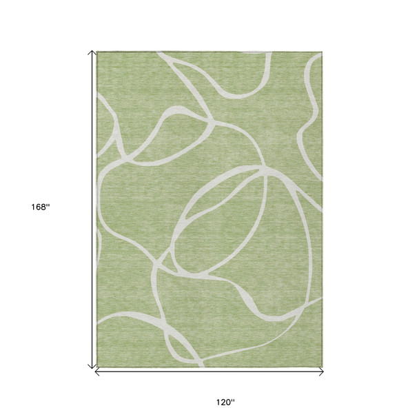 10' X 14' Artichoke Green And Ivory Abstract Washable Indoor Outdoor Area Rug