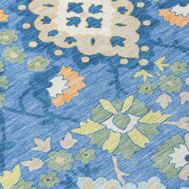8' X 10' Blue Green And Orange Oriental Washable Indoor Outdoor Area Rug