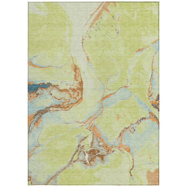 3' X 5' Artichoke Green Blue And Brown Abstract Washable Indoor Outdoor Area Rug