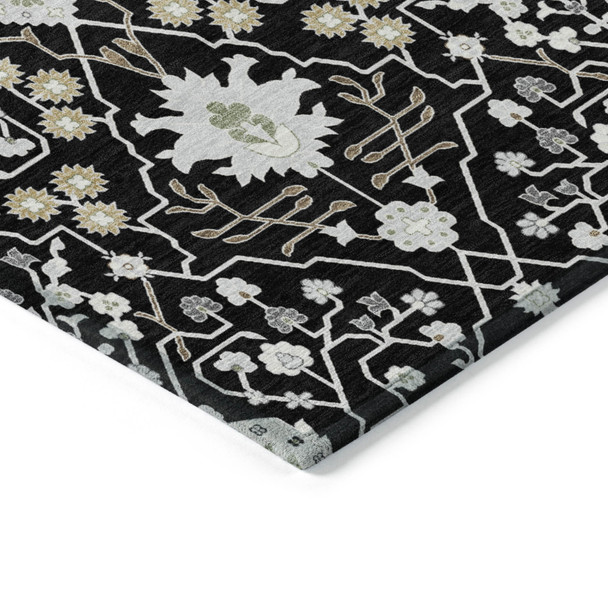 9' X 12' Black Ivory And Gray Oriental Washable Indoor Outdoor Area Rug