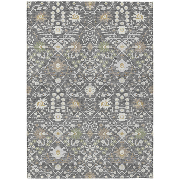 8' X 10' Charcoal Ivory And Green Oriental Washable Indoor Outdoor Area Rug