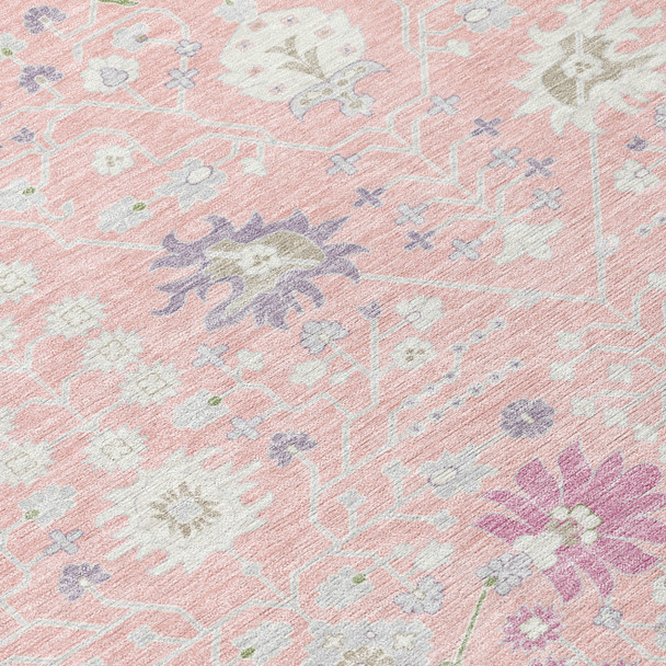 5' X 8' Pink Purple And Gray Oriental Washable Indoor Outdoor Area Rug