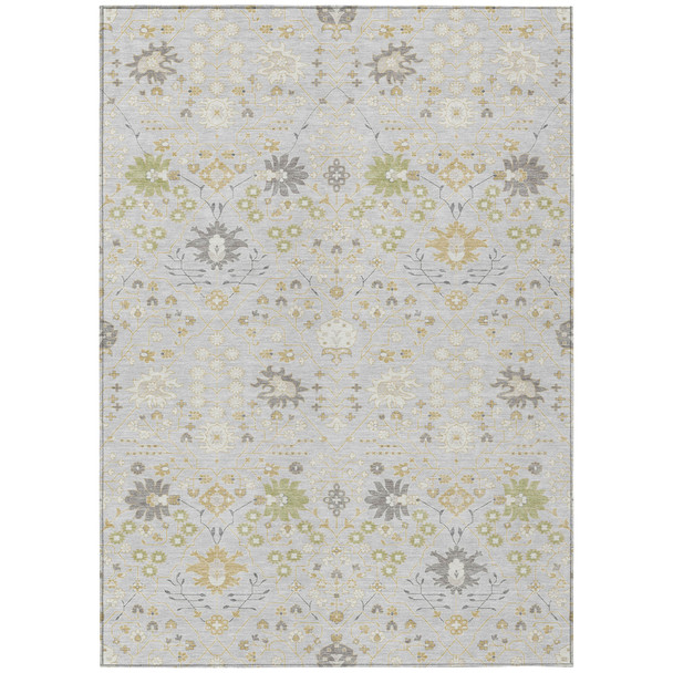 9' X 12' Silver Gray And Gold Oriental Washable Indoor Outdoor Area Rug