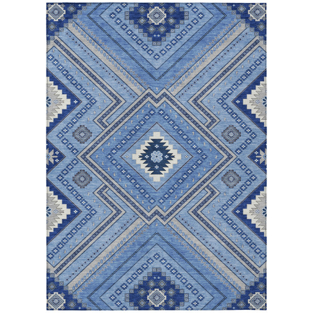 3' X 5' Blue Gray And Ivory Tribal Washable Indoor Outdoor Area Rug