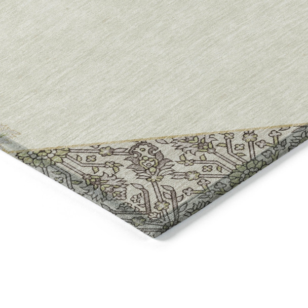 10' X 14' Ivory Beige And Gray Oriental Washable Indoor Outdoor Area Rug