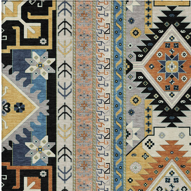 9' X 12' Black Ivory And Copper Aztec Washable Indoor Outdoor Area Rug