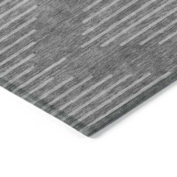 9' X 12' Charcoal And Silver Geometric Washable Indoor Outdoor Area Rug