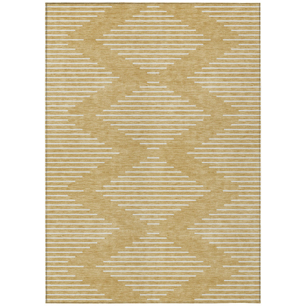 3' X 5' Gold And Ivory Geometric Washable Indoor Outdoor Area Rug