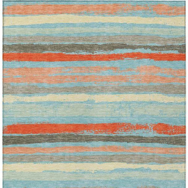 10' X 14' Sky Blue Pink And Gray Striped Washable Indoor Outdoor Area Rug