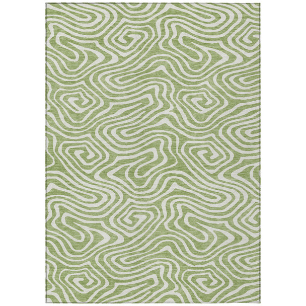 3' X 5' Artichoke Green And Ivory Abstract Washable Indoor Outdoor Area Rug