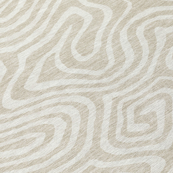 3' X 5' Beige And Linen Abstract Washable Indoor Outdoor Area Rug