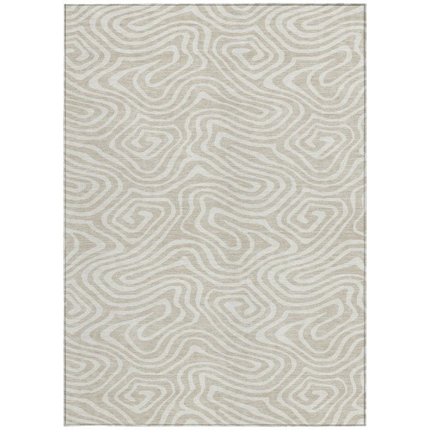 8' X 10' Beige And Linen Abstract Washable Indoor Outdoor Area Rug