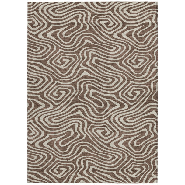 5' X 8' Brown And Beige Abstract Washable Indoor Outdoor Area Rug