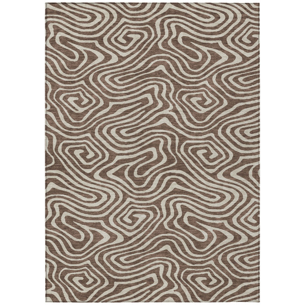 8' X 10' Brown And Beige Abstract Washable Indoor Outdoor Area Rug