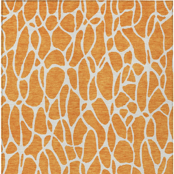 9' X 12' Orange And Ivory Geometric Washable Indoor Outdoor Area Rug