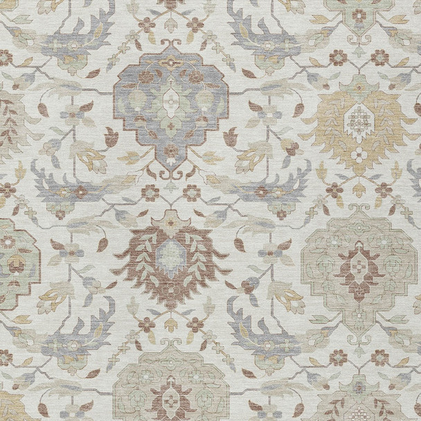 9' X 12' Ivory Brown And Gray Damask Washable Indoor Outdoor Area Rug