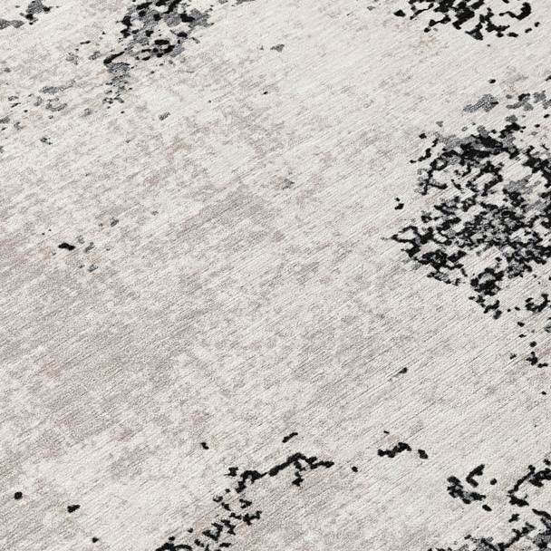 10' X 14' Black Gray And Ivory Abstract Washable Indoor Outdoor Area Rug
