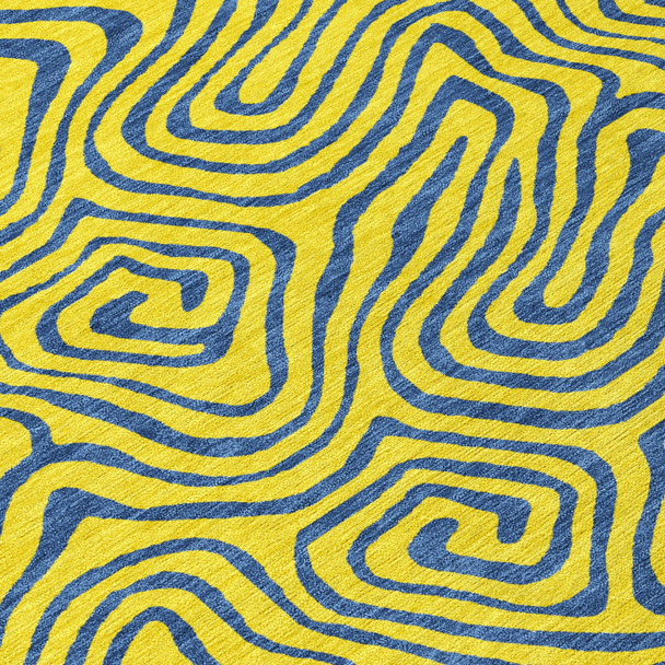 8' Yellow And Blue Round Abstract Washable Indoor Outdoor Area Rug