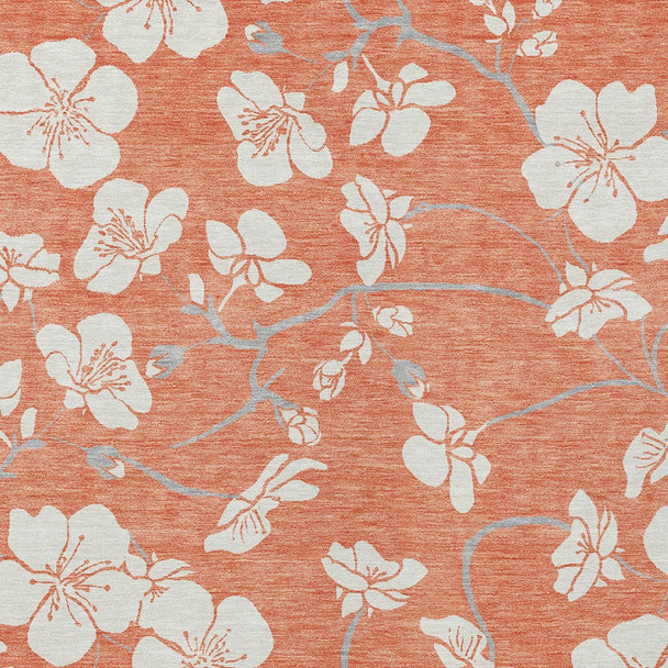 3' X 5' Coral Ivory And Gray Floral Washable Indoor Outdoor Area Rug
