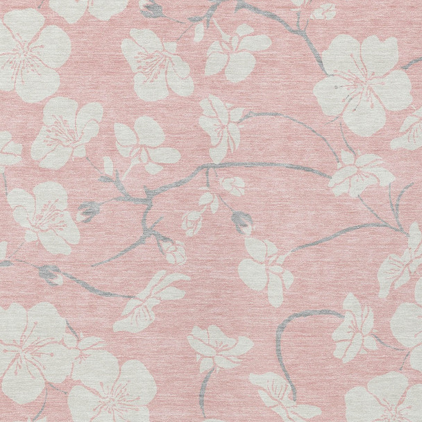 8' X 10' Pink Ivory And Gray Floral Washable Indoor Outdoor Area Rug